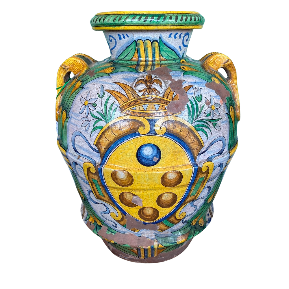 19th Century Tuscan Glazed Terracotta Orcio with Medici Coat of